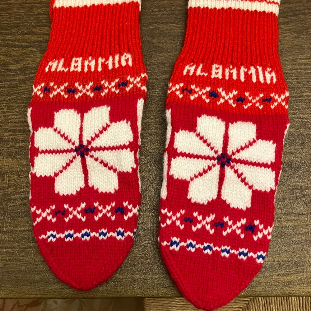 Albania- Red and White Knit Socks